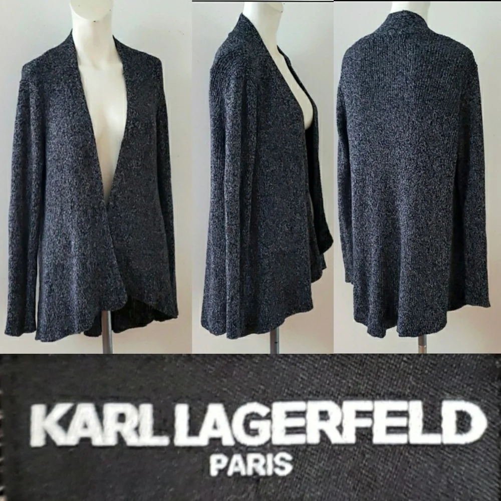 Karl Lagerfeld Gray Heather Cascade High-Low Sweater Cardigan